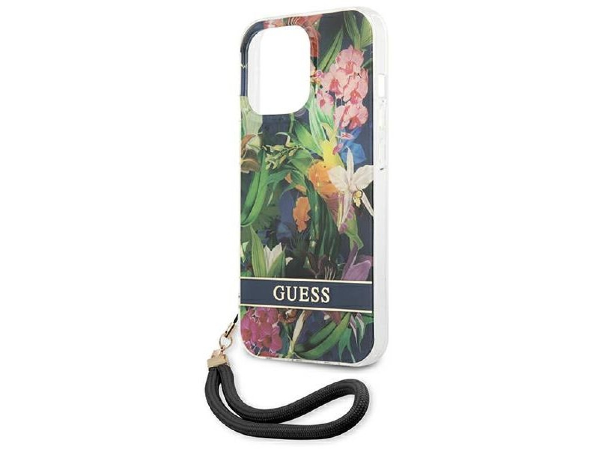 Capa rígida azul/azul com estampa de flores Guess GUHCP13LHFLSB para iPhone 13 Pro / 13 de 6,1