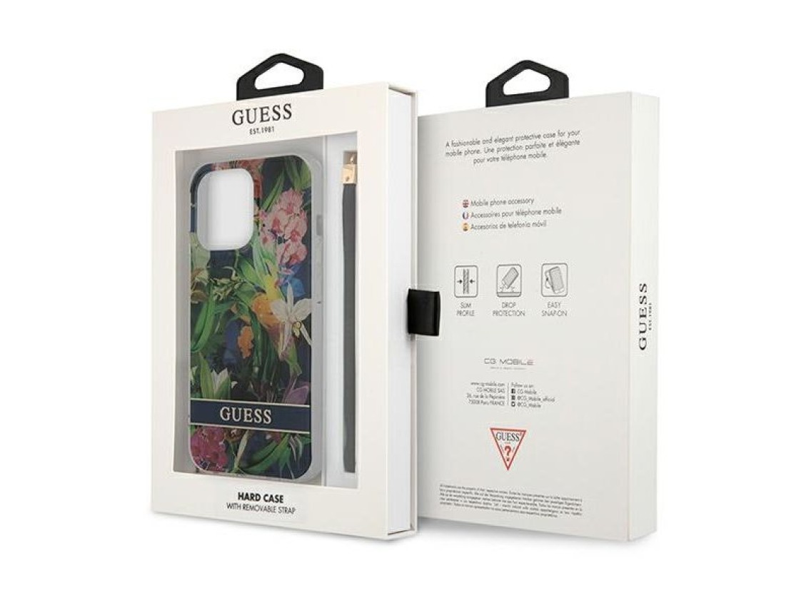 Capa rígida azul/azul com estampa de flores Guess GUHCP13LHFLSB para iPhone 13 Pro / 13 de 6,1".