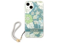 Capa rígida verde/verde Guess GUHCP13SHFLSN para iPhone 13 mini 5.4" com alça floral. Capa rígida verde/verde Guess GUHCP13SHFLSN para iPhone 13 mini 5.4" com alça floral.