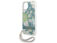 Capa rígida verde/verde Guess GUHCP13SHFLSN para iPhone 13 mini 5.4" com alça floral. Capa rígida verde/verde Guess GUHCP13SHFLSN para iPhone 13 mini 5.4" com alça floral.