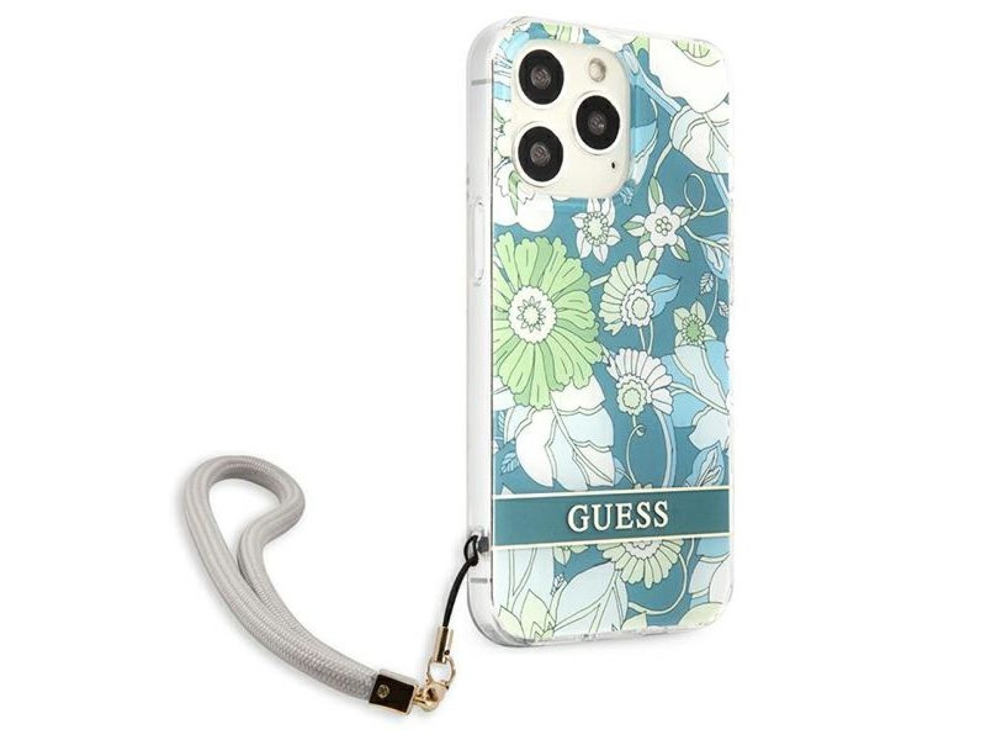 Capa rígida verde/verde com estampa de flores Guess GUHCP13LHFLSN para iPhone 13 Pro / 13 de 6,1