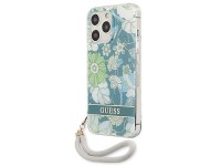 Capa r�gida verde/verde Guess GUHCP13XHFLSN para iPhone 13 Pro Max 6.7" com al�a floral.