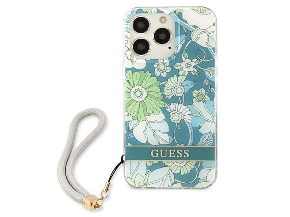 Capa r�gida verde/verde Guess GUHCP13XHFLSN para iPhone 13 Pro Max 6.7" com al�a floral.
