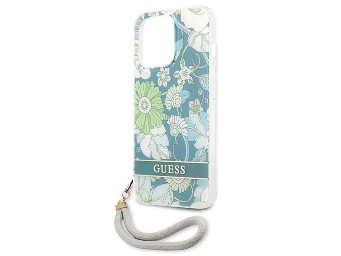 Capa r�gida verde/verde Guess GUHCP13XHFLSN para iPhone 13 Pro Max 6.7" com al�a floral.