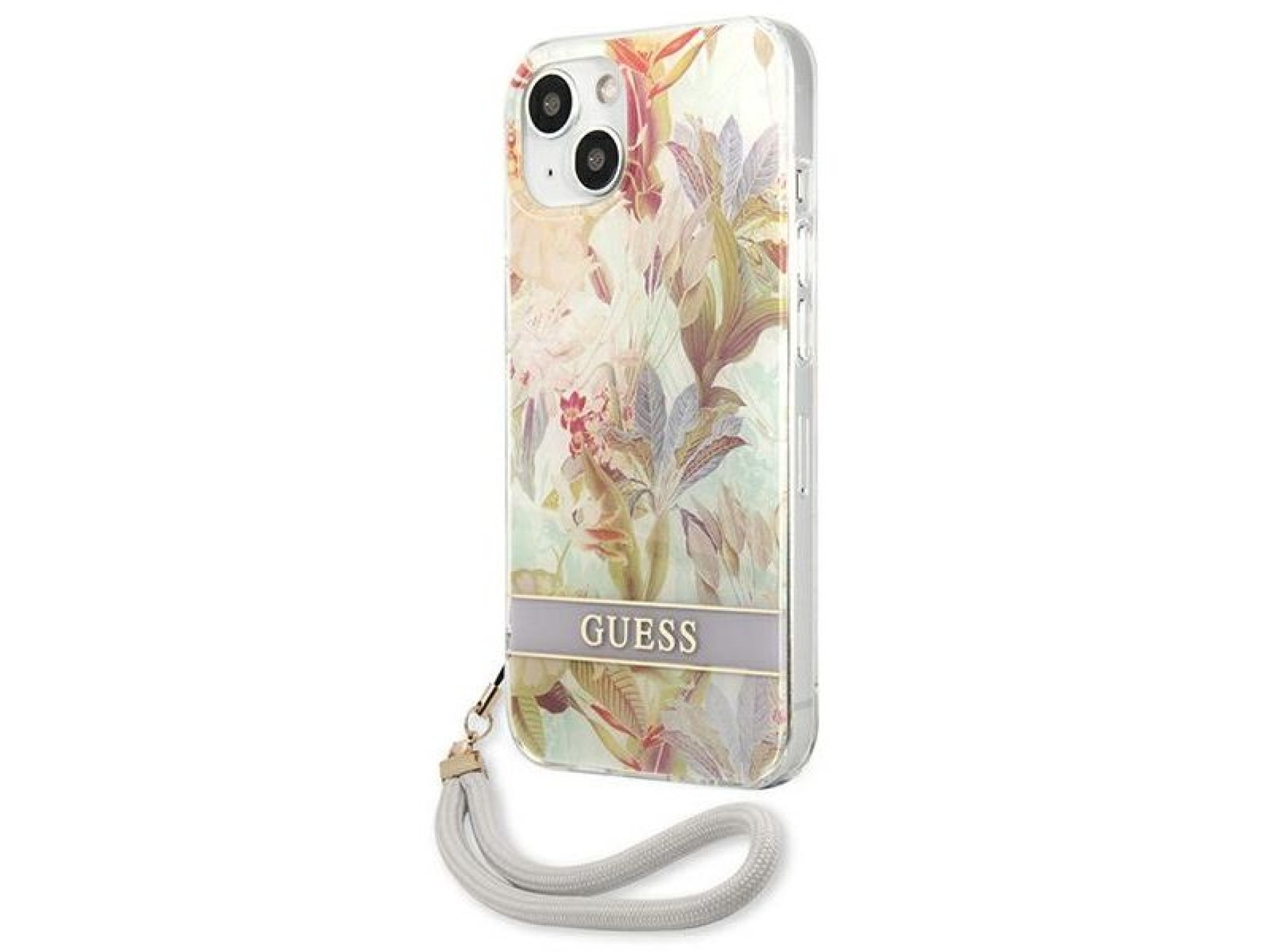 Capa rígida roxa/roxa com estampa de flores Guess GUHCP13SHFLSU para iPhone 13 mini 5.4