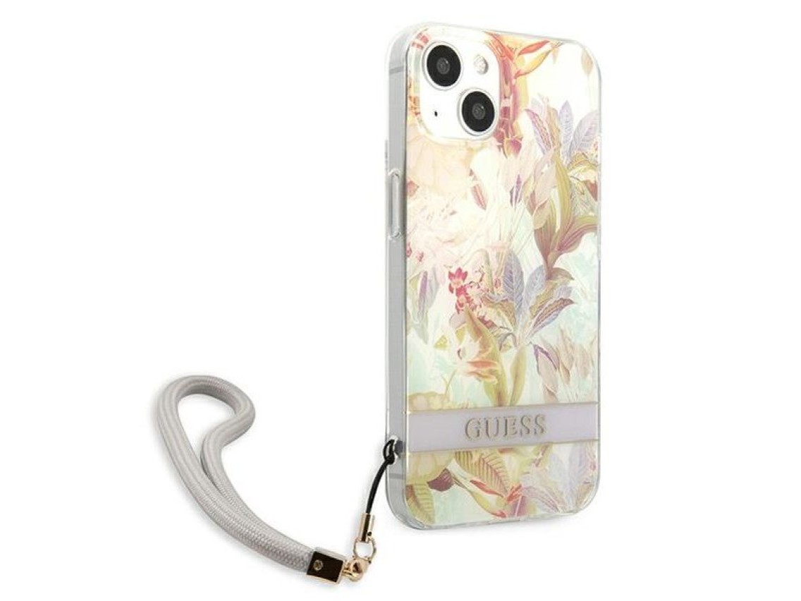 Capa rígida roxa/roxa com estampa de flores Guess GUHCP13SHFLSU para iPhone 13 mini 5.4".