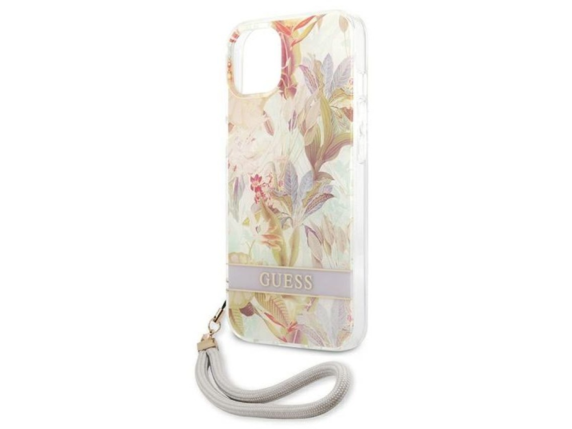 Capa rígida roxa/roxa com estampa de flores Guess GUHCP13SHFLSU para iPhone 13 mini 5.4".
