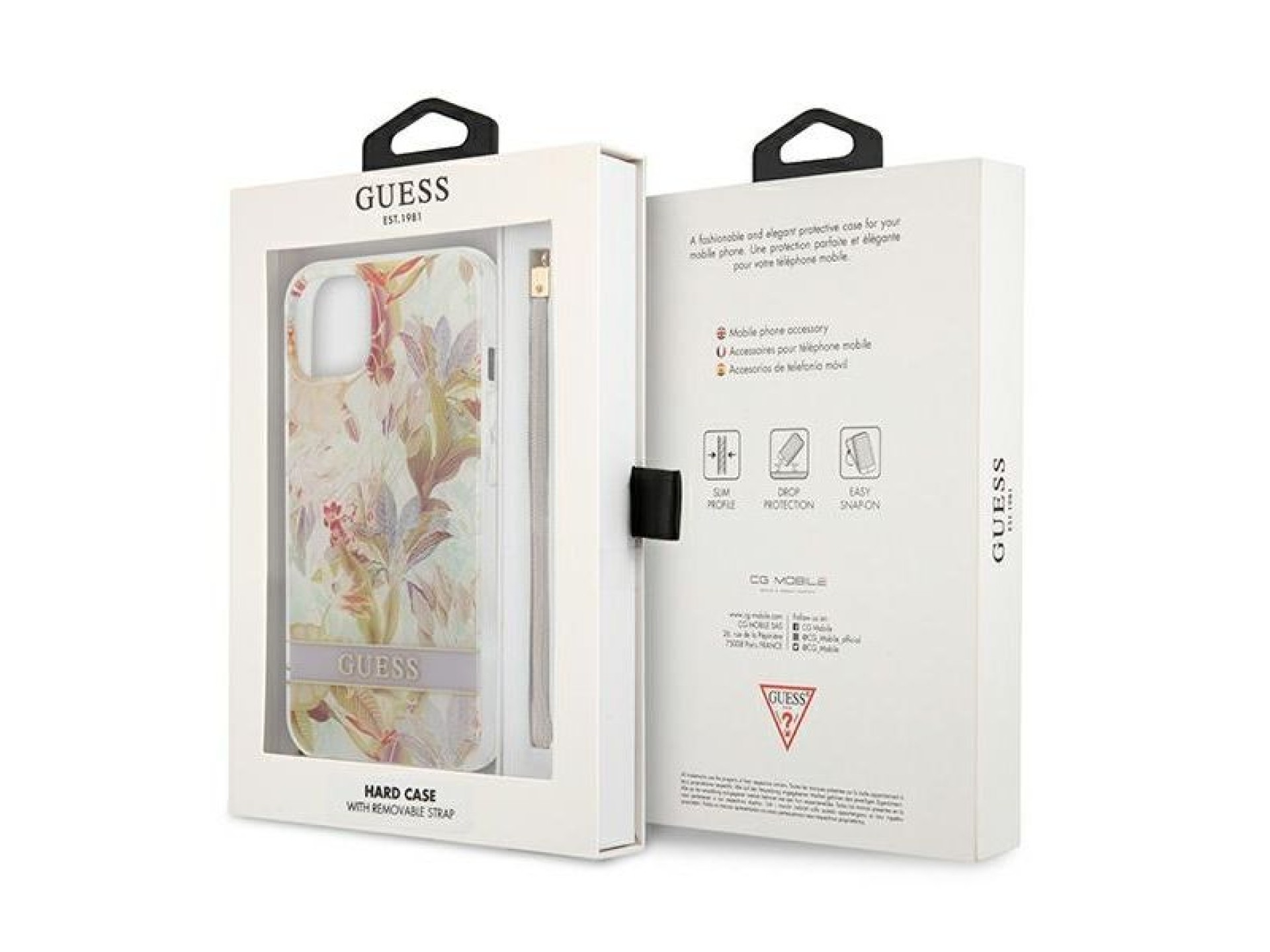 Capa rígida roxa/roxa com estampa de flores Guess GUHCP13SHFLSU para iPhone 13 mini 5.4