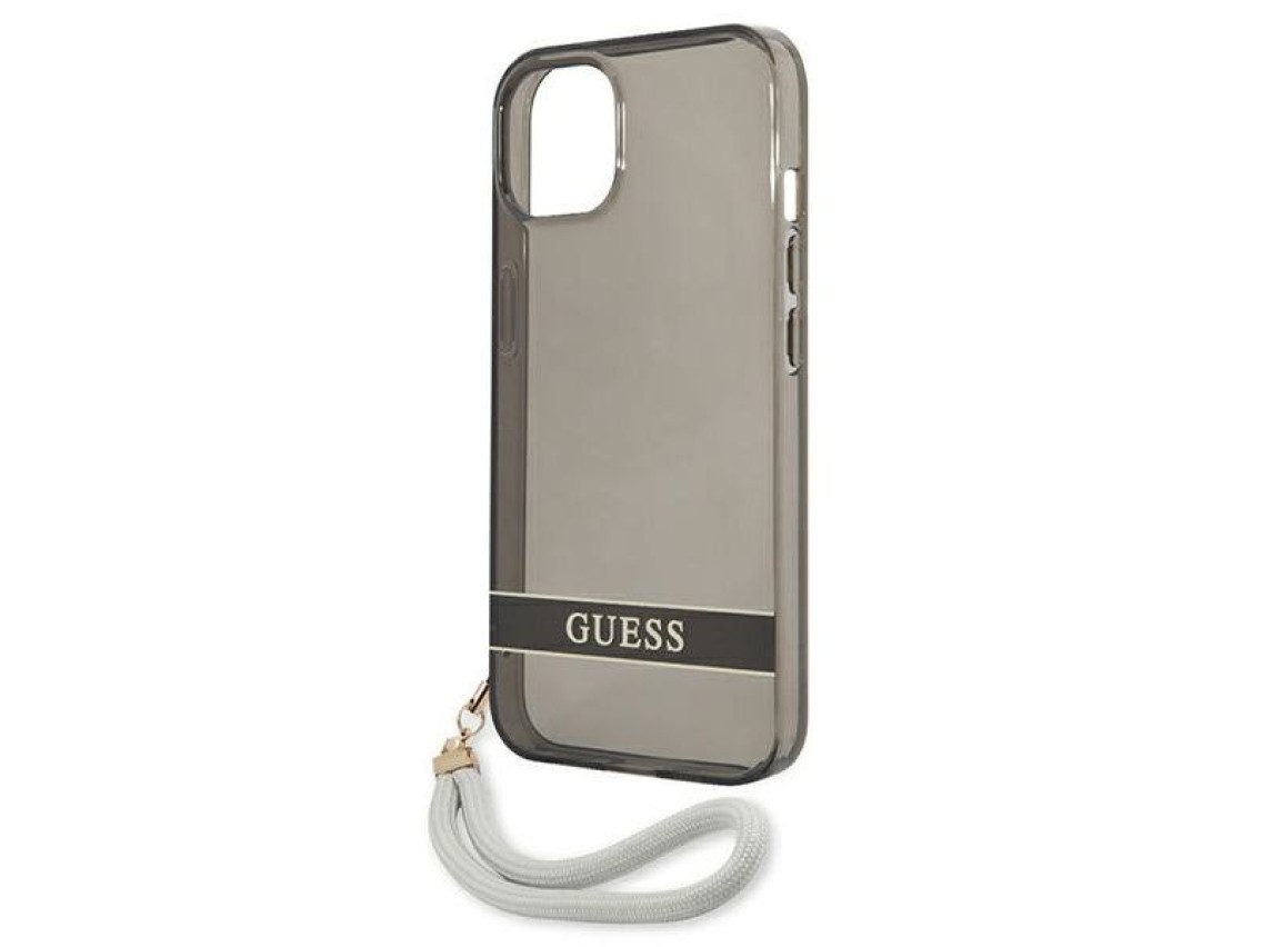 Funda rígida translúcida Guess GUHCP13SHTSGSK para iPhone 13 mini de 5,4" en color negro/negro.