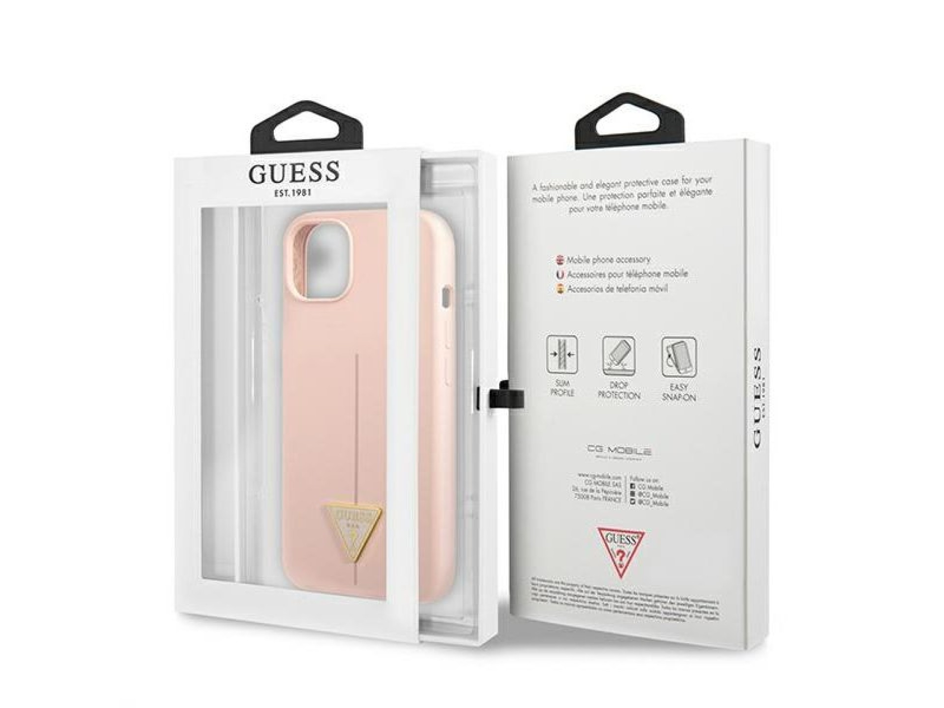 Capa rígida de silicone triangular rosa/rosa Guess GUHCP13SSLTGP para iPhone 13 mini 5.4