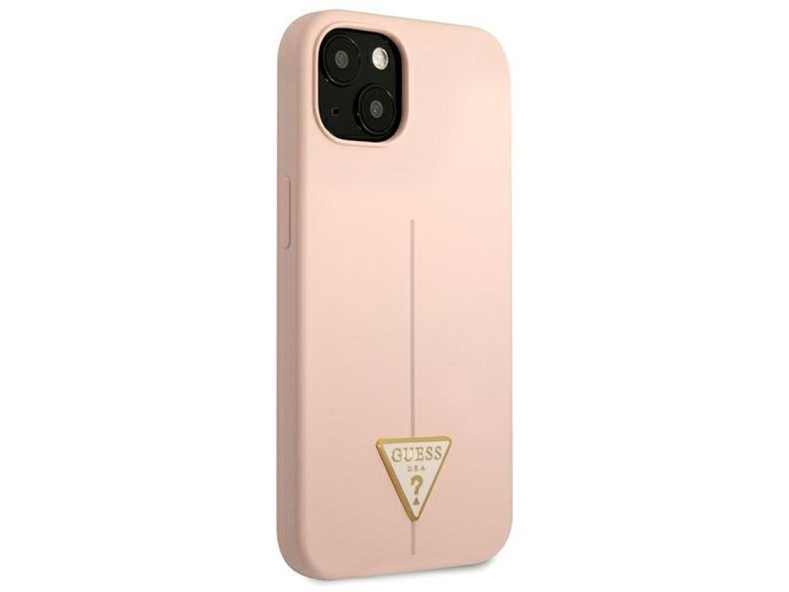 Funda rígida Guess GUHCP13MSLTGP para iPhone 13 de 6.1" en color rosa/rosa, de silicona triangular.