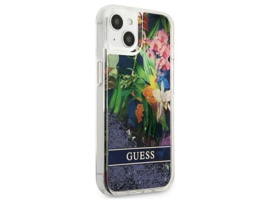 Guess GUHCP13SLFLSB iPhone 13 mini 5.4" blue/blue hardcase Flower Liquid Glitter Guess GUHCP13SLFLSB iPhone 13 mini 5.4" blue/blue hardcase Flower Liquid Glitter