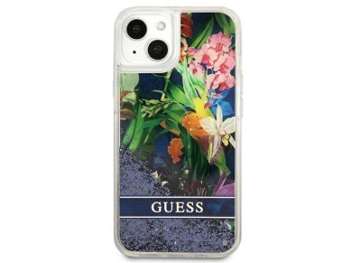 Guess GUHCP13SLFLSB iPhone 13 mini 5.4" blue/blue hardcase Flower Liquid Glitter Guess GUHCP13SLFLSB iPhone 13 mini 5.4" blue/blue hardcase Flower Liquid Glitter