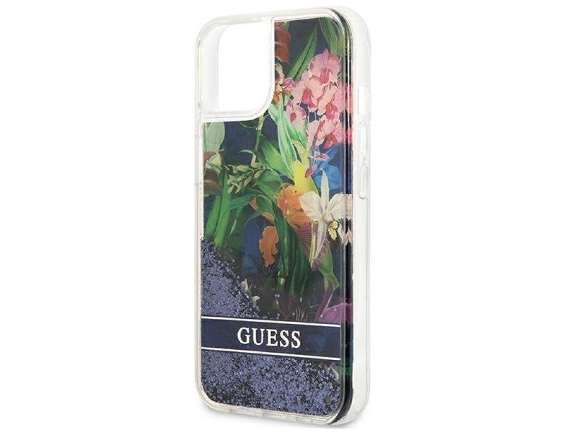 Guess GUHCP13SLFLSB iPhone 13 mini 5.4" blue/blue hardcase Flower Liquid Glitter