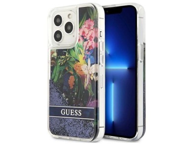 Guess GUHCP13LLFLSB iPhone 13 Pro / 13 6.1" blue/blue hardcase Flower Liquid Glitter Guess GUHCP13LLFLSB iPhone 13 Pro / 13 6.1" blue/blue hardcase Flower Liquid Glitter