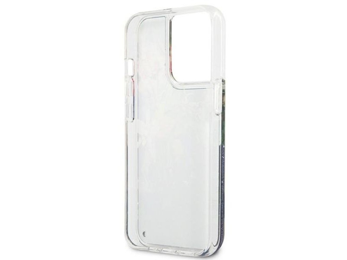 Capa rígida azul/azul Guess GUHCP13LLFLSB para iPhone 13 Pro / 13 de 6,1" com glitter líquido floral