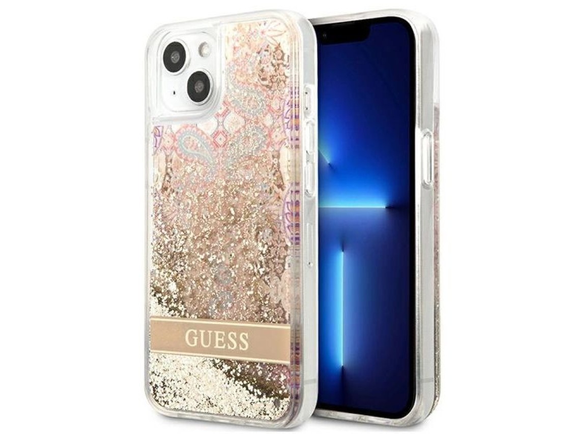 Guess GUHCP13SLFLSD iPhone 13 mini 5.4" gold/gold hardcase Paisley Liquid Glitter