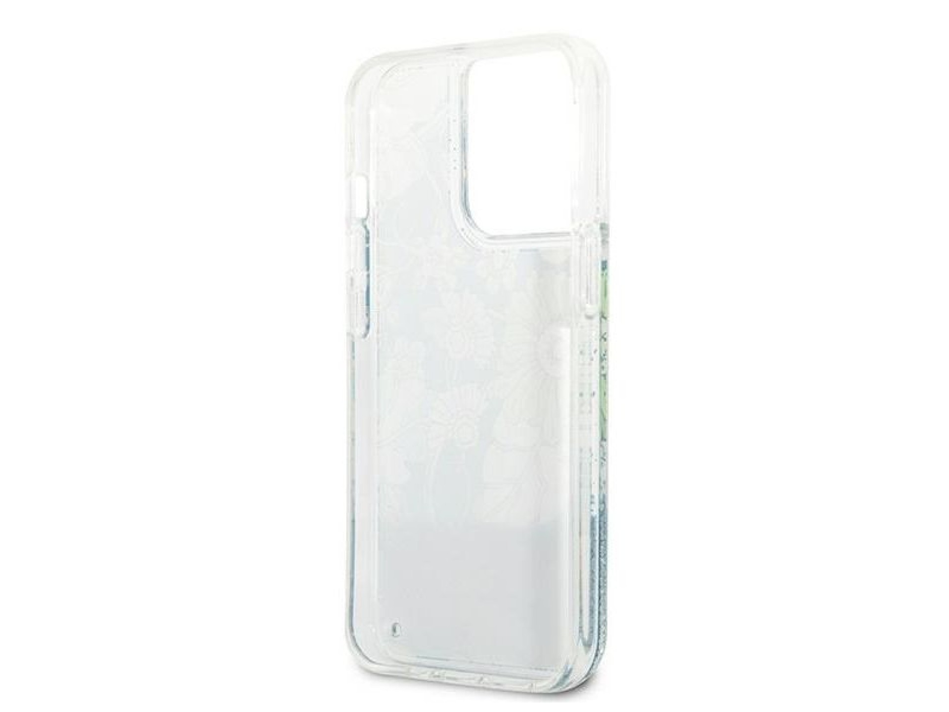 Capa rígida verde/verde com glitter líquido floral Guess GUHCP13LLFLSN para iPhone 13 Pro / 13 de 6,