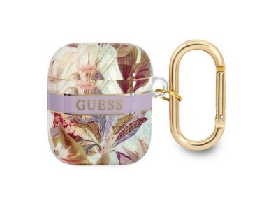 Funda para AirPods Guess GUA2HHFLU color morado/morado con correa de flores Funda para AirPods Guess GUA2HHFLU color morado/morado con correa de flores