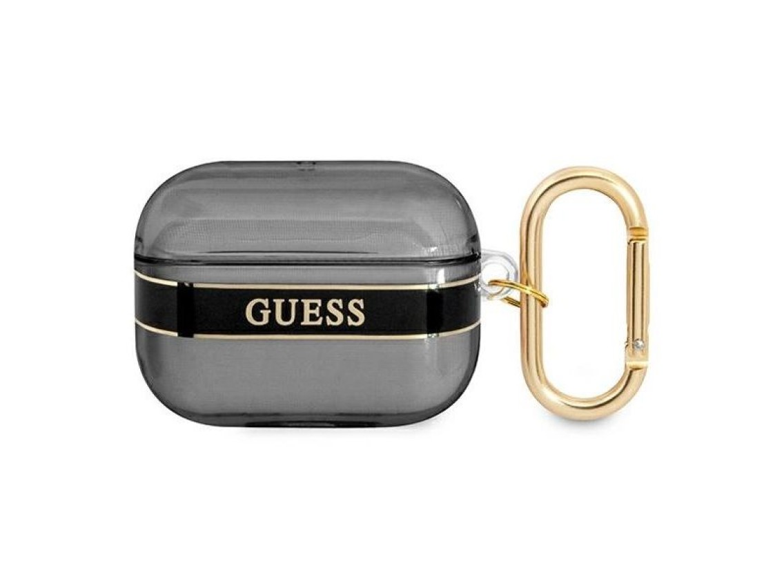 Coleção de capas Guess GUAPHHTSK para AirPods Pro, pretas com alça.