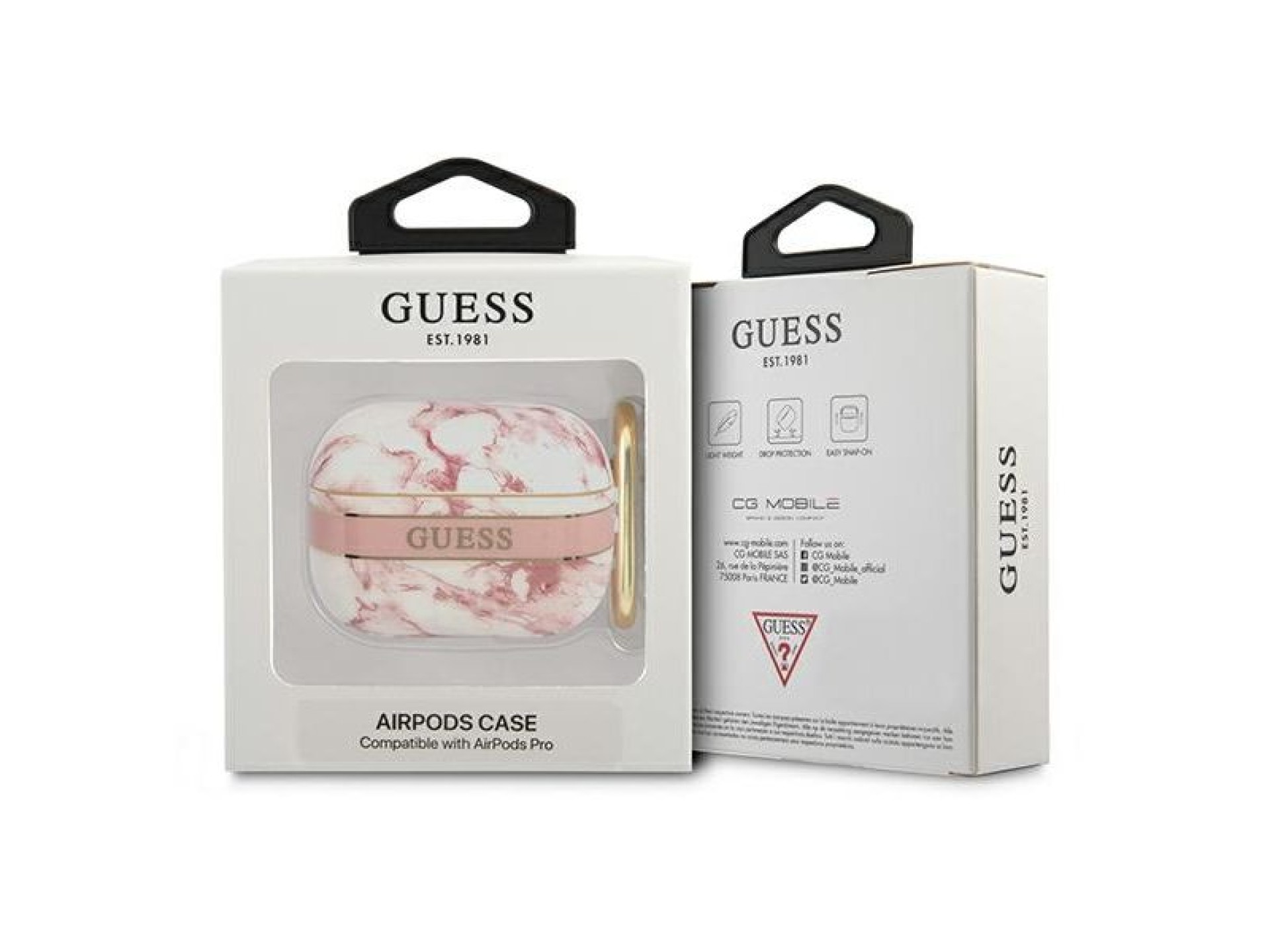 Capa para AirPods Pro Guess GUAPHCHMAP rosa/coleção com alça de mármore rosa