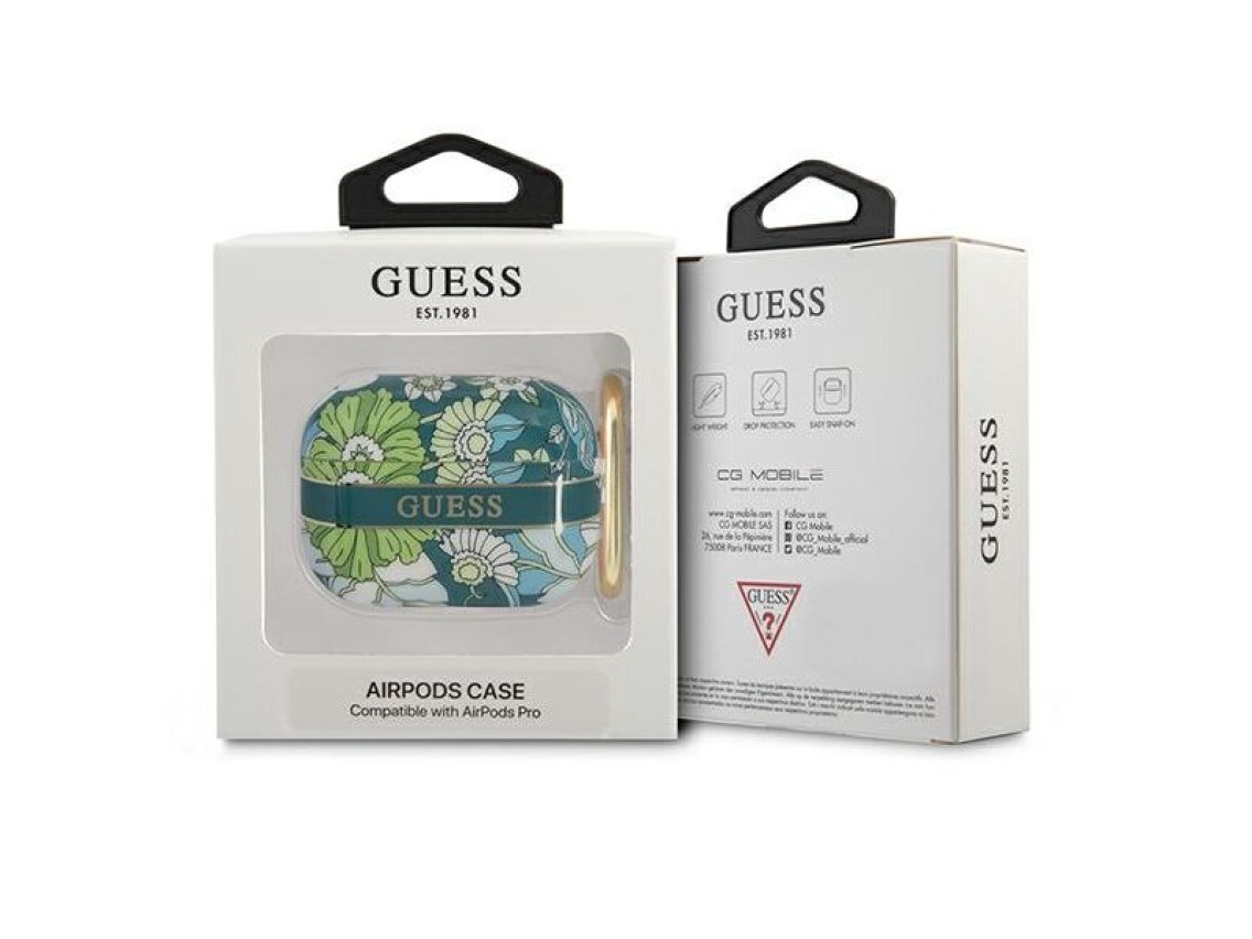 Capa Guess GUAPHHFLN para AirPods Pro, coleção com alça de flor verde/verde