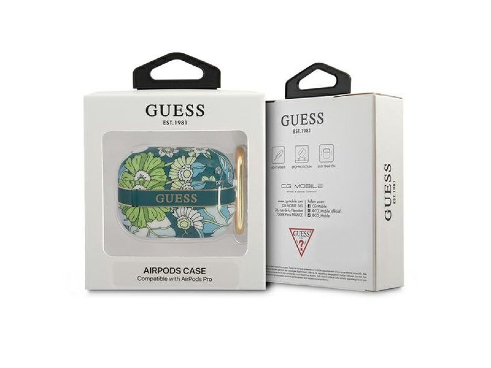 Capa Guess GUAPHHFLN para AirPods Pro, coleção com alça de flor verde/verde