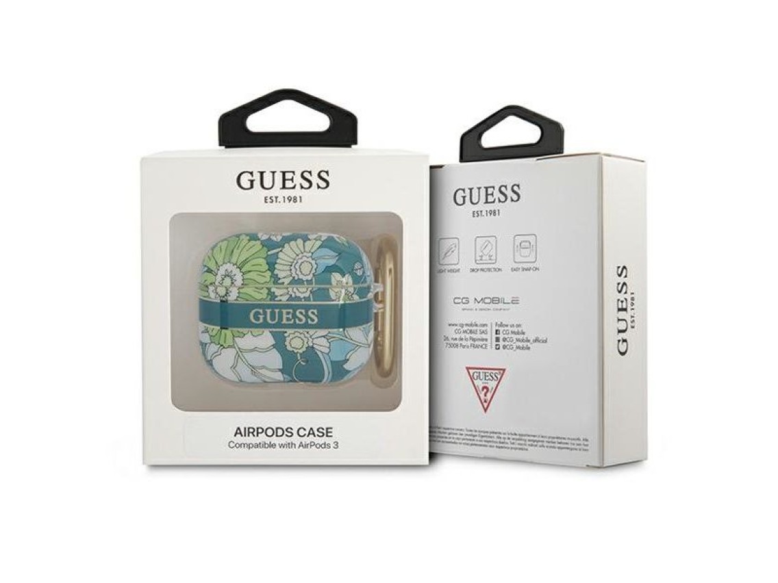 Capa para AirPods 3 Guess GUA3HHFLN verde/coleção de alças florais