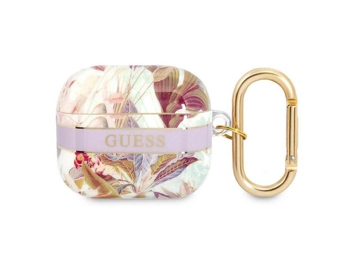 Capa para AirPods 3 Guess GUA3HHFLU roxa/coleção de alças florais roxas