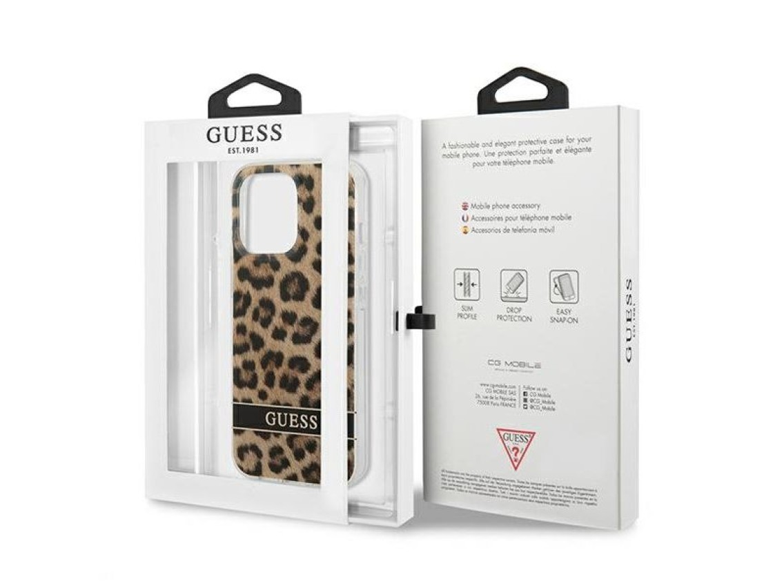 Funda rígida Guess GUHCP13LHSLEOW para iPhone 13 Pro / 13 de 6,1" color marrón/marrón con estampado