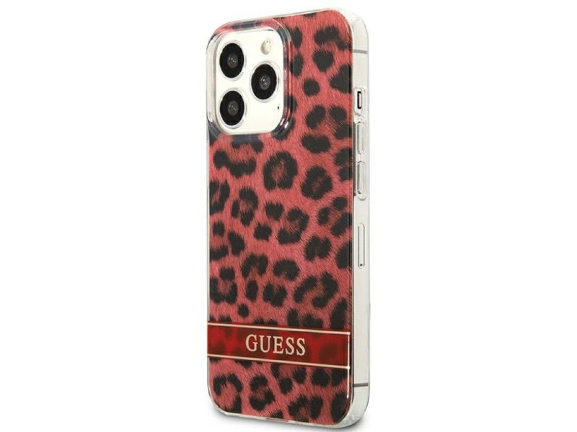 Capa rígida vermelha/vermelha com estampa de leopardo Guess GUHCP13LHSLEOR para iPhone 13 Pro / 13 d