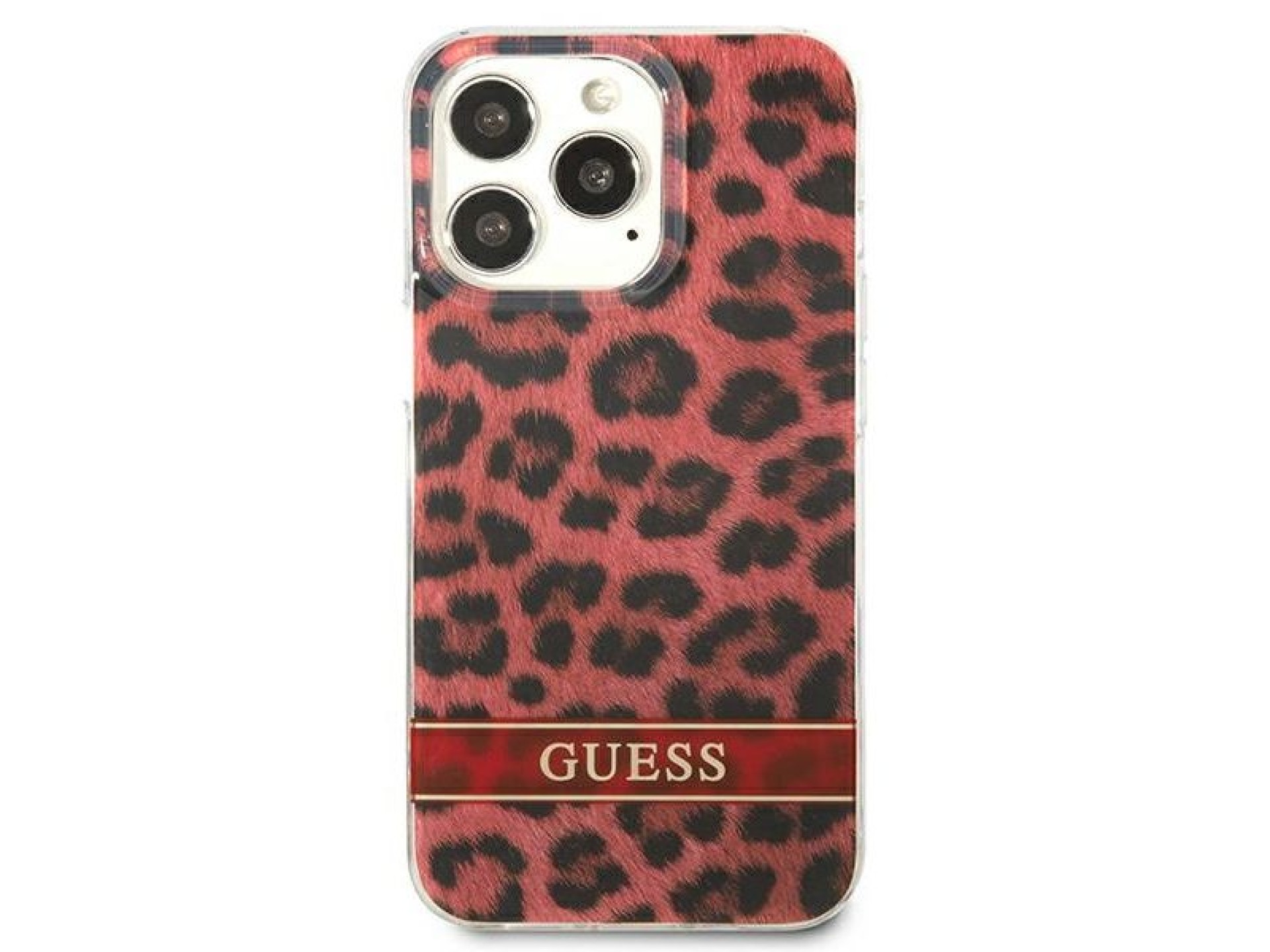 Capa rígida vermelha/vermelha com estampa de leopardo Guess GUHCP13LHSLEOR para iPhone 13 Pro / 13 d
