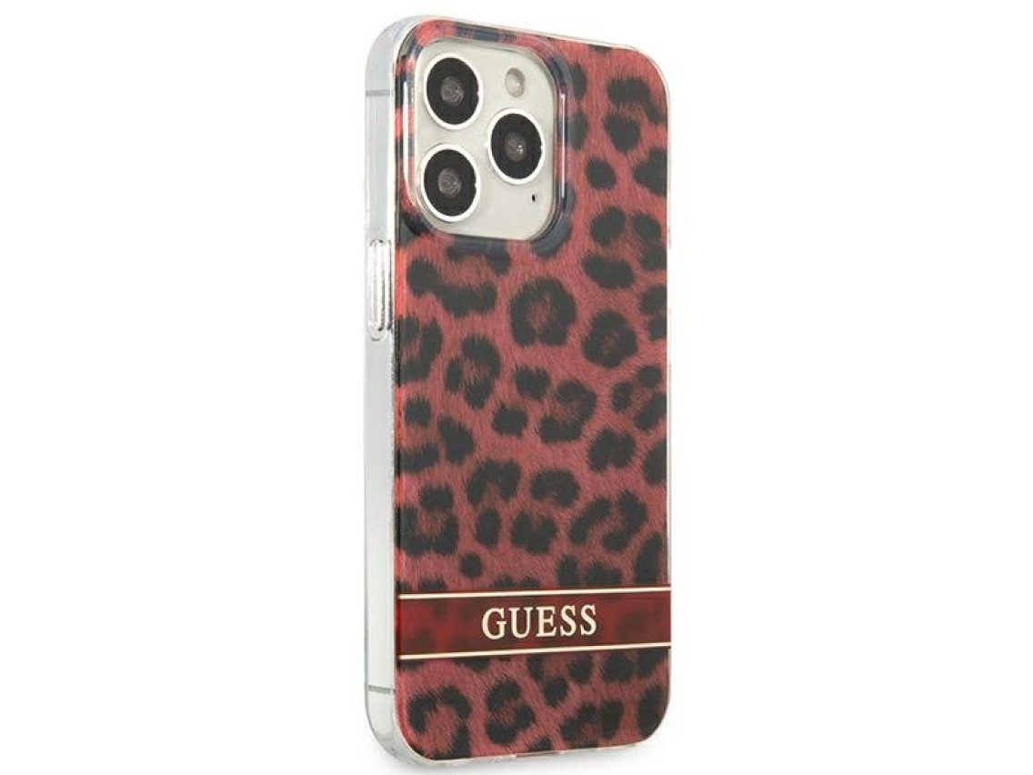 Capa rígida vermelha/vermelha com estampa de leopardo Guess GUHCP13LHSLEOR para iPhone 13 Pro / 13 d