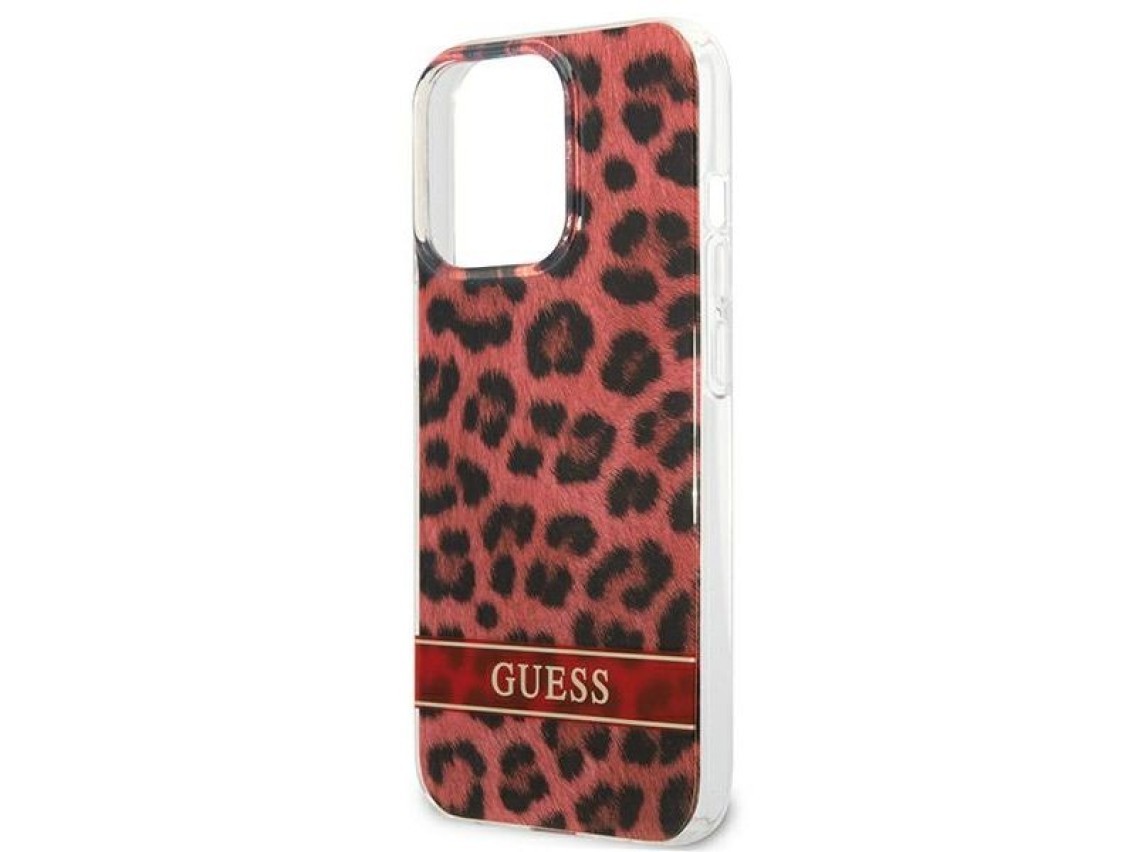 Capa rígida vermelha/vermelha com estampa de leopardo Guess GUHCP13LHSLEOR para iPhone 13 Pro / 13 d