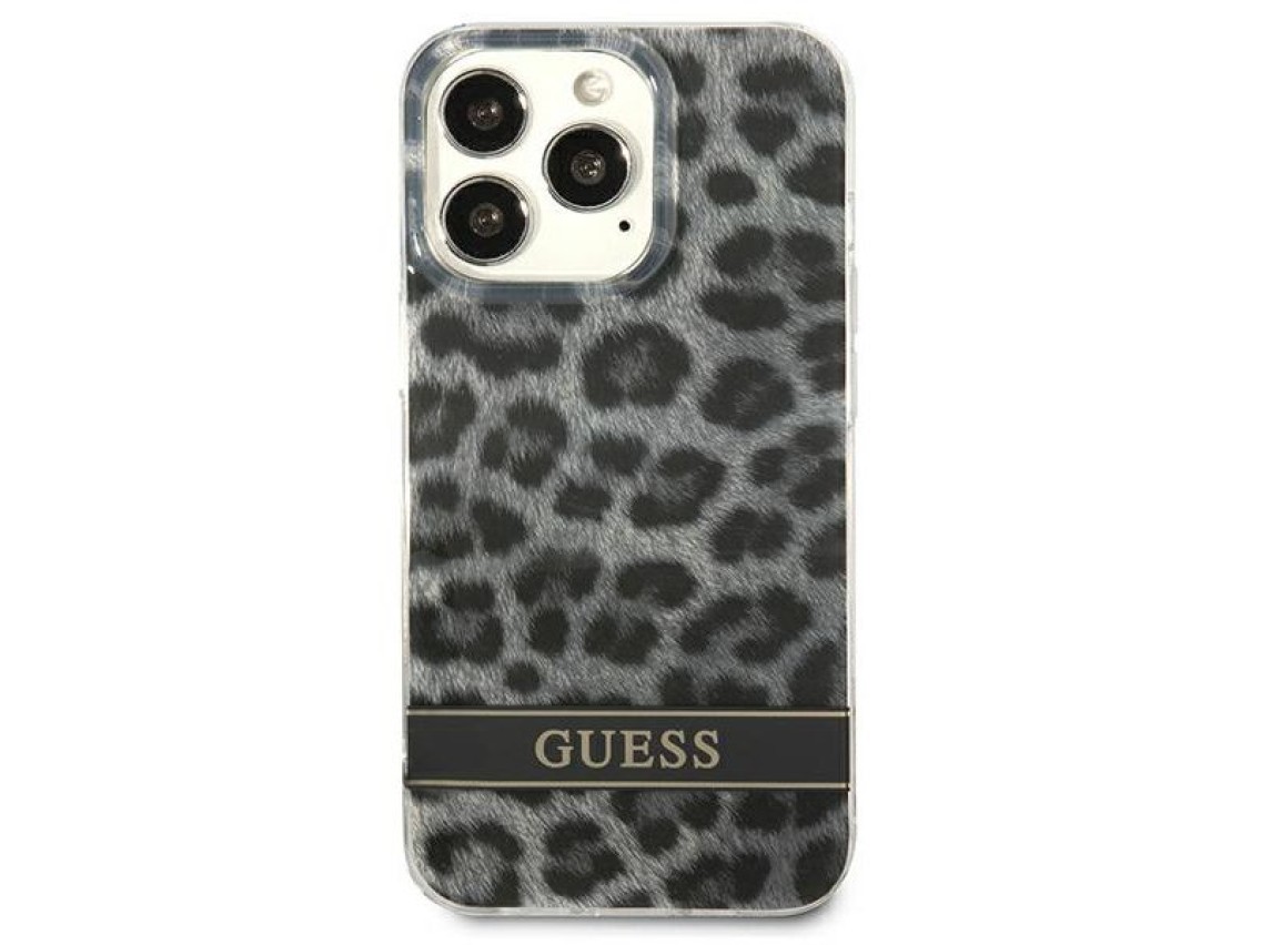Capa rígida Guess GUHCP13LHSLEOK para iPhone 13 Pro / 13 de 6,1" cinza/cinza com estampa de leopardo