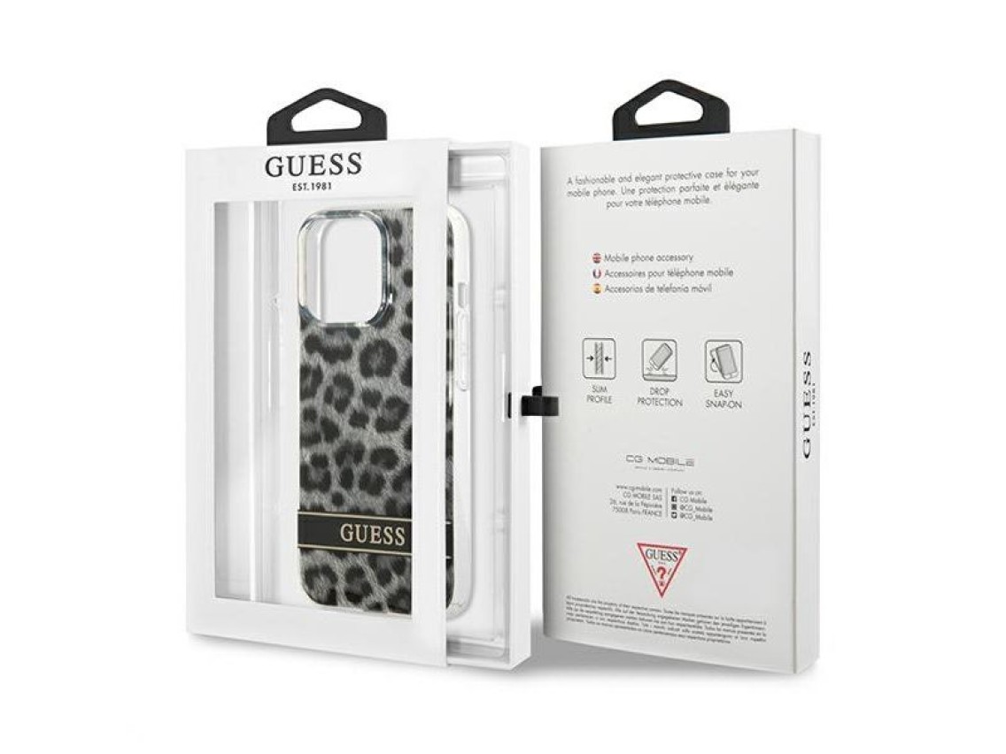 Capa rígida Guess GUHCP13LHSLEOK para iPhone 13 Pro / 13 de 6,1" cinza/cinza com estampa de leopardo