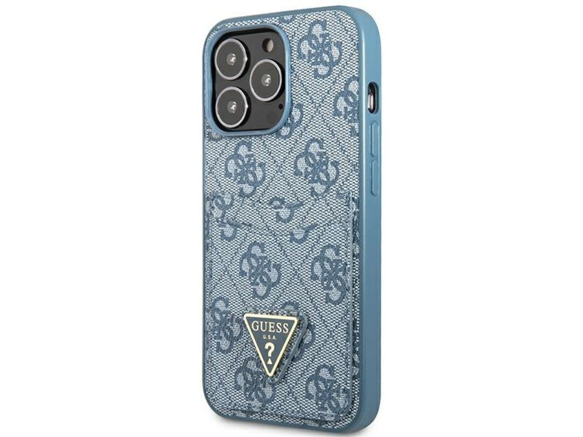 Capa Guess 4G com Logo Triangular e Compartimento para Cartões para iPhone 13 Pro / 13 - Azul