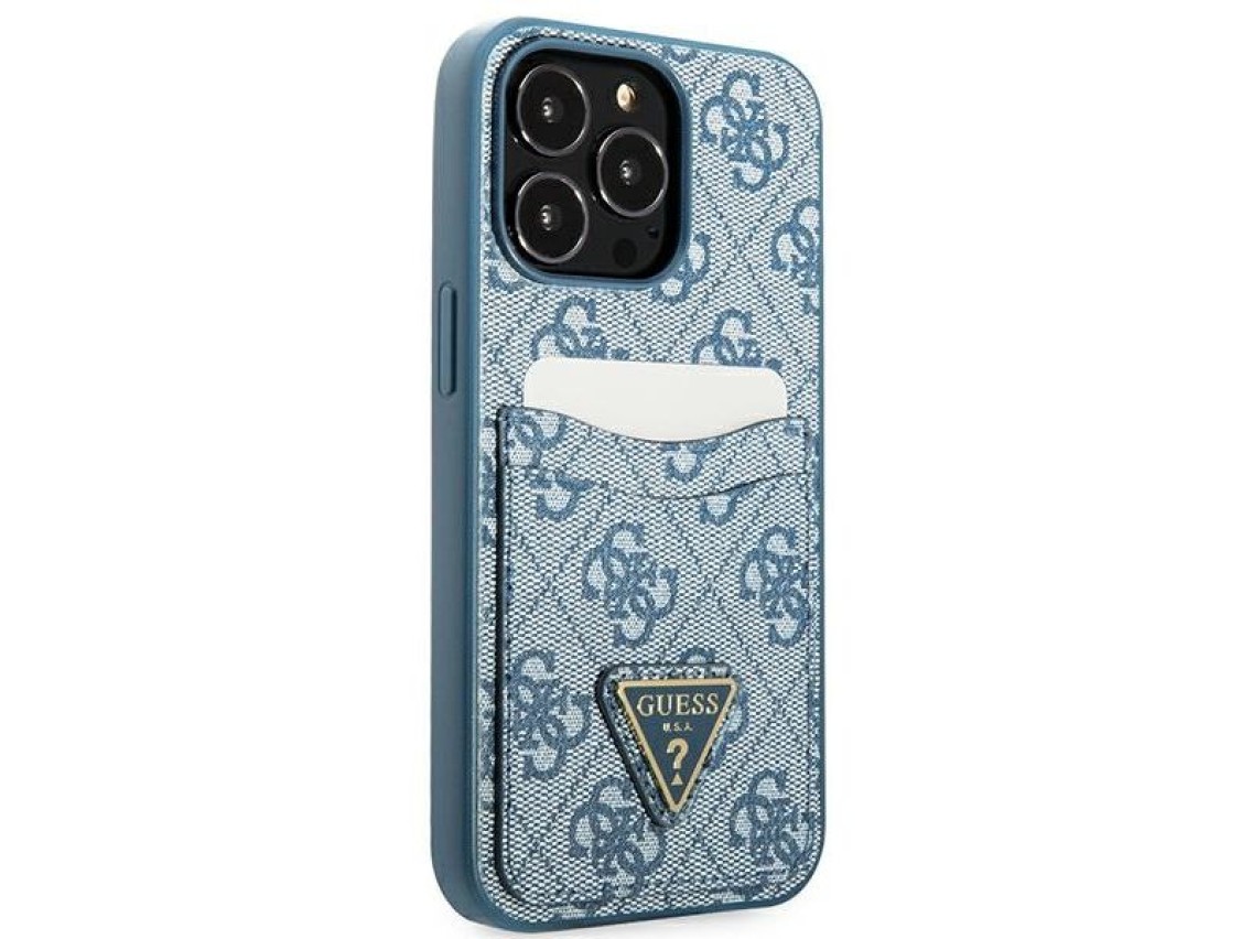 Capa Guess 4G com Logo Triangular e Compartimento para Cartões para iPhone 13 Pro / 13 - Azul