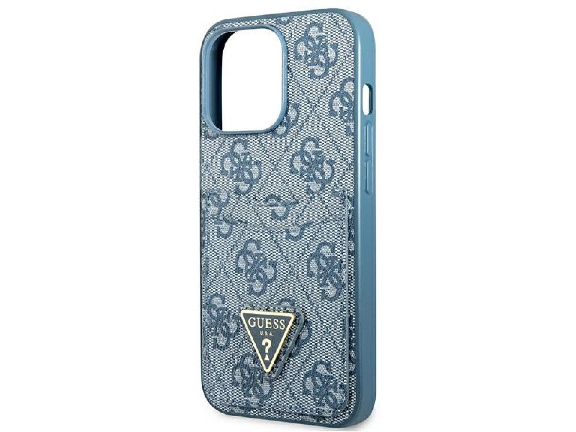 Capa Guess 4G com Logo Triangular e Compartimento para Cartões para iPhone 13 Pro / 13 - Azul