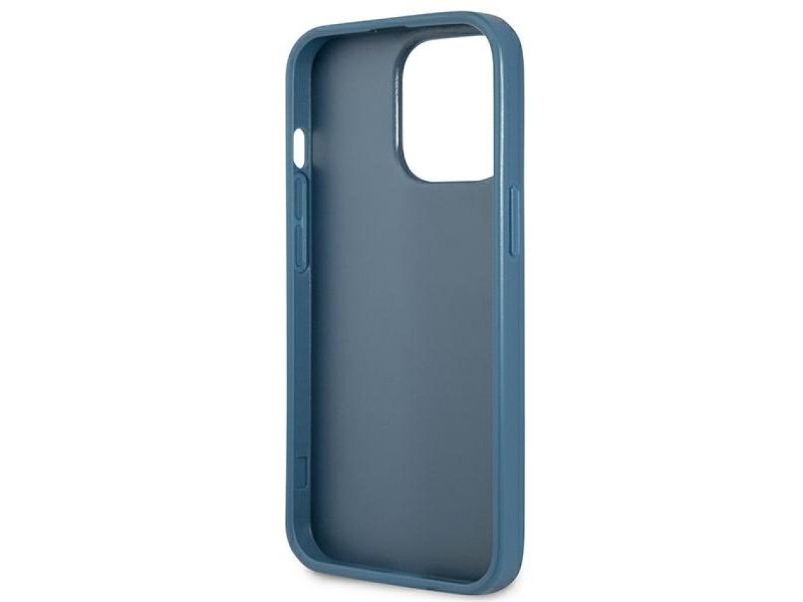 Capa Guess 4G com Logo Triangular e Compartimento para Cartões para iPhone 13 Pro / 13 - Azul