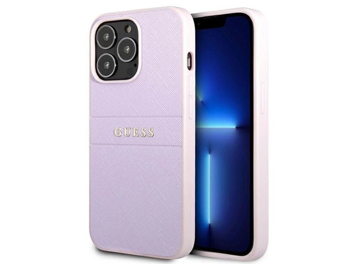 Guess GUHCP13LPSASBPU iPhone 13 Pro / 13 6.1" purple/purple Saffiano Hot Stamp & Metal Logo