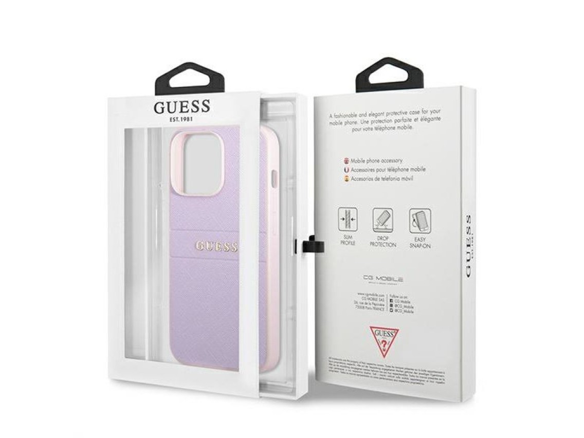 Capa Guess Saffiano Stripe para iPhone 13 Pro Max - Roxa