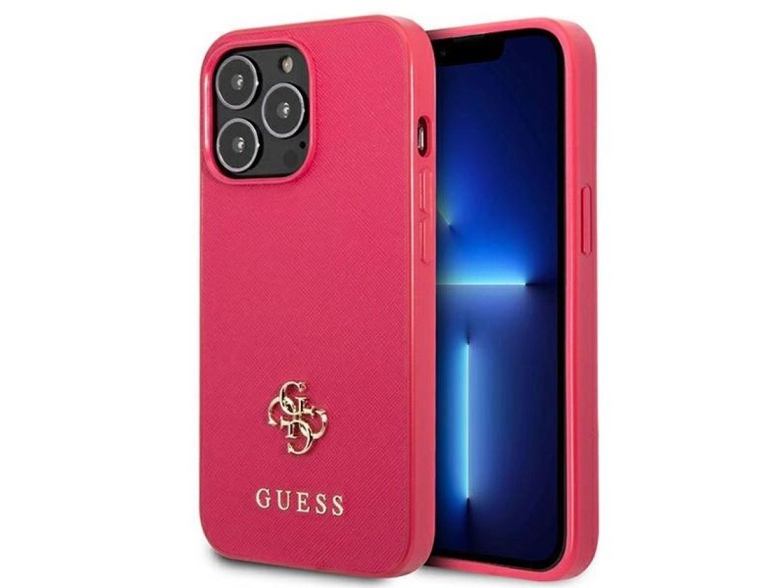 Capa Guess Saffiano 4G com logo pequeno em metal para iPhone 13 Pro / 13 - rosa