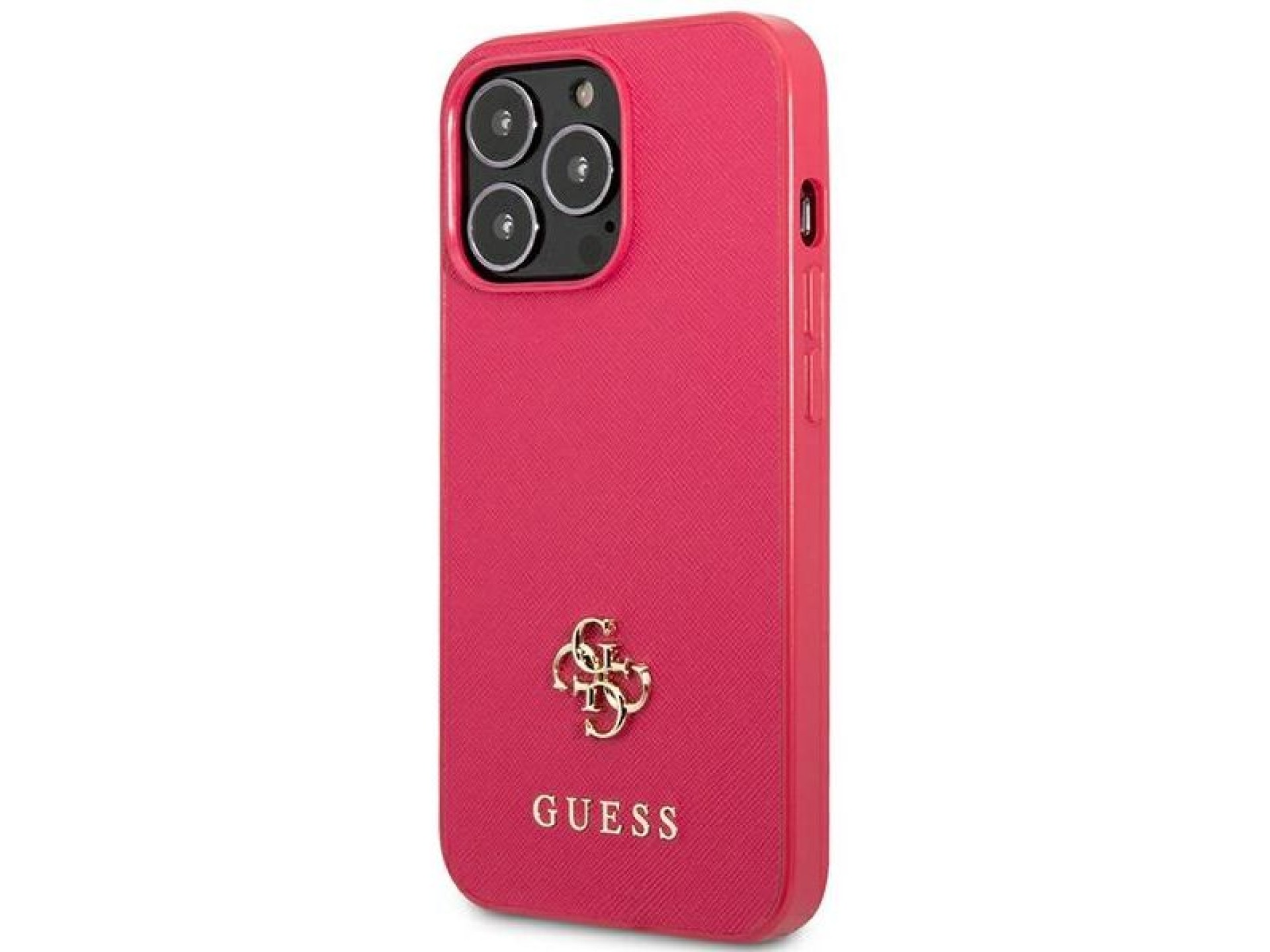 Capa Guess Saffiano 4G com logo pequeno em metal para iPhone 13 Pro / 13 - rosa