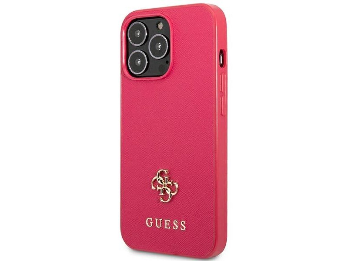 Capa Guess Saffiano 4G com logo pequeno em metal para iPhone 13 Pro / 13 - rosa