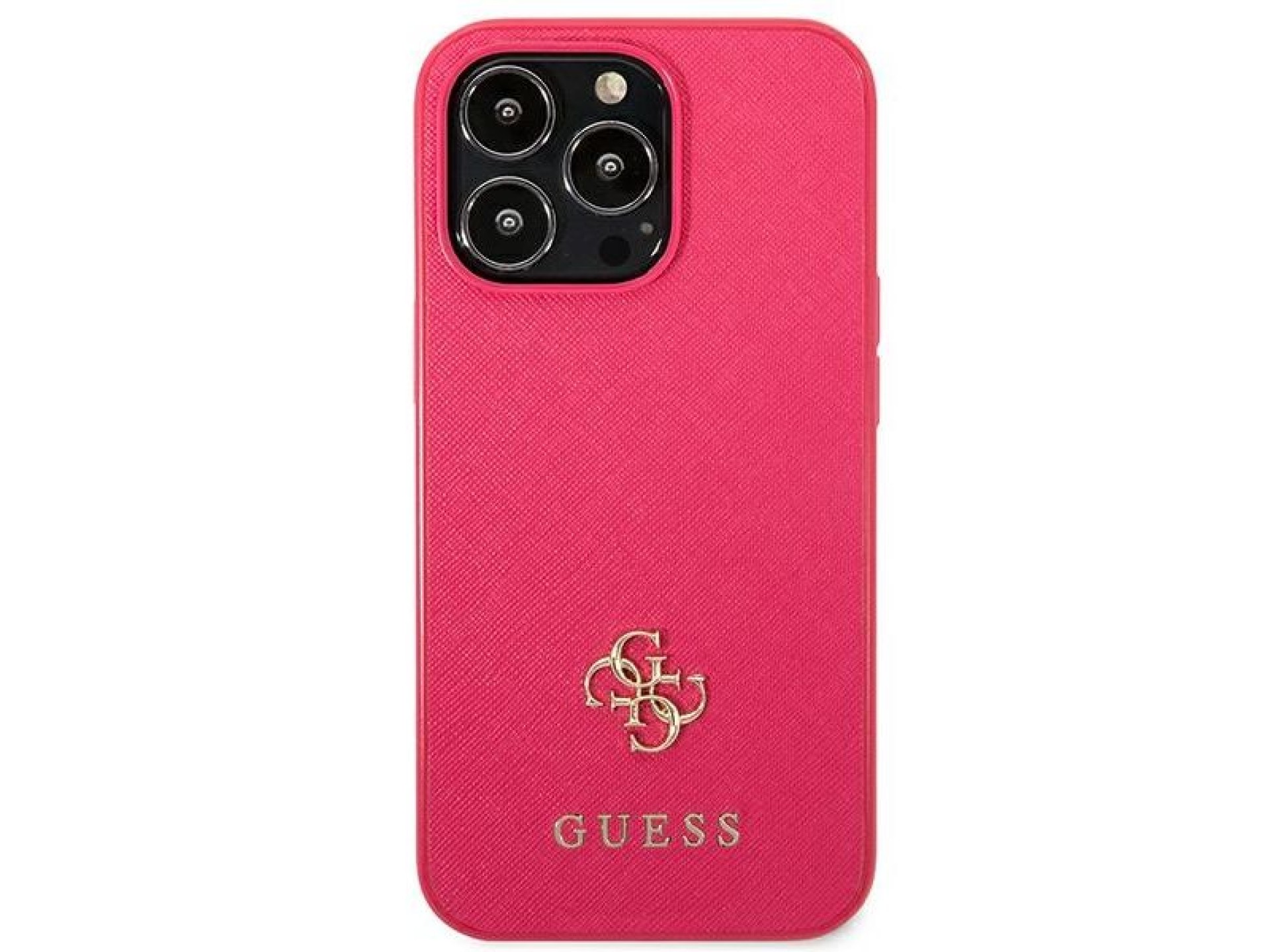 Capa Guess Saffiano 4G com logo pequeno em metal para iPhone 13 Pro / 13 - rosa