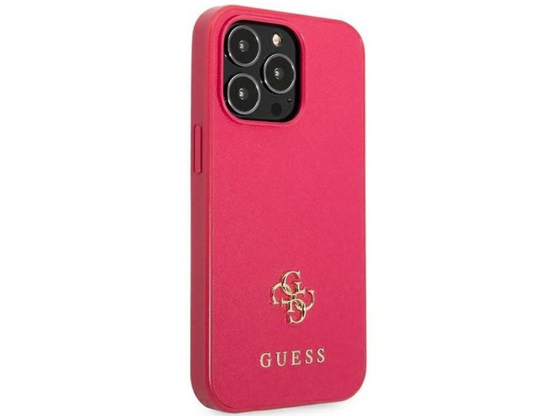 Capa Guess Saffiano 4G com logo pequeno em metal para iPhone 13 Pro / 13 - rosa