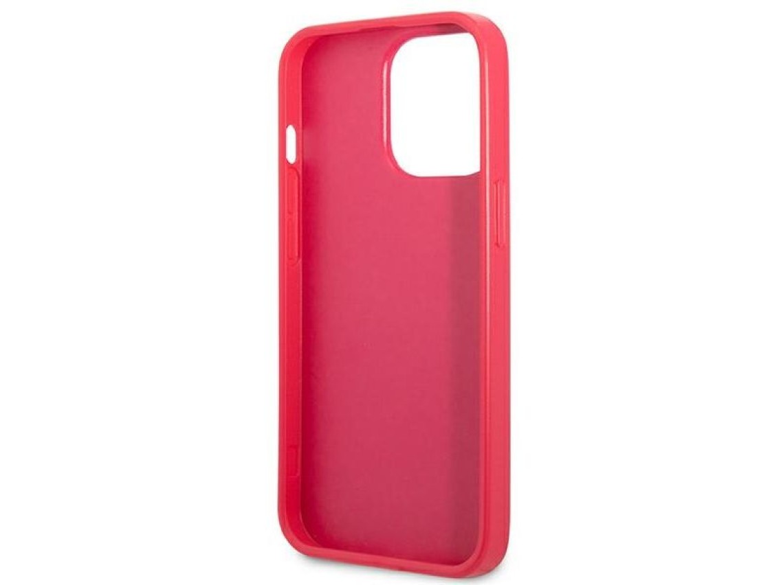 Capa Guess Saffiano 4G com logo pequeno em metal para iPhone 13 Pro / 13 - rosa