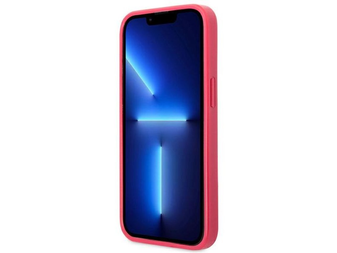 Capa Guess Saffiano 4G com logo pequeno em metal para iPhone 13 Pro / 13 - rosa