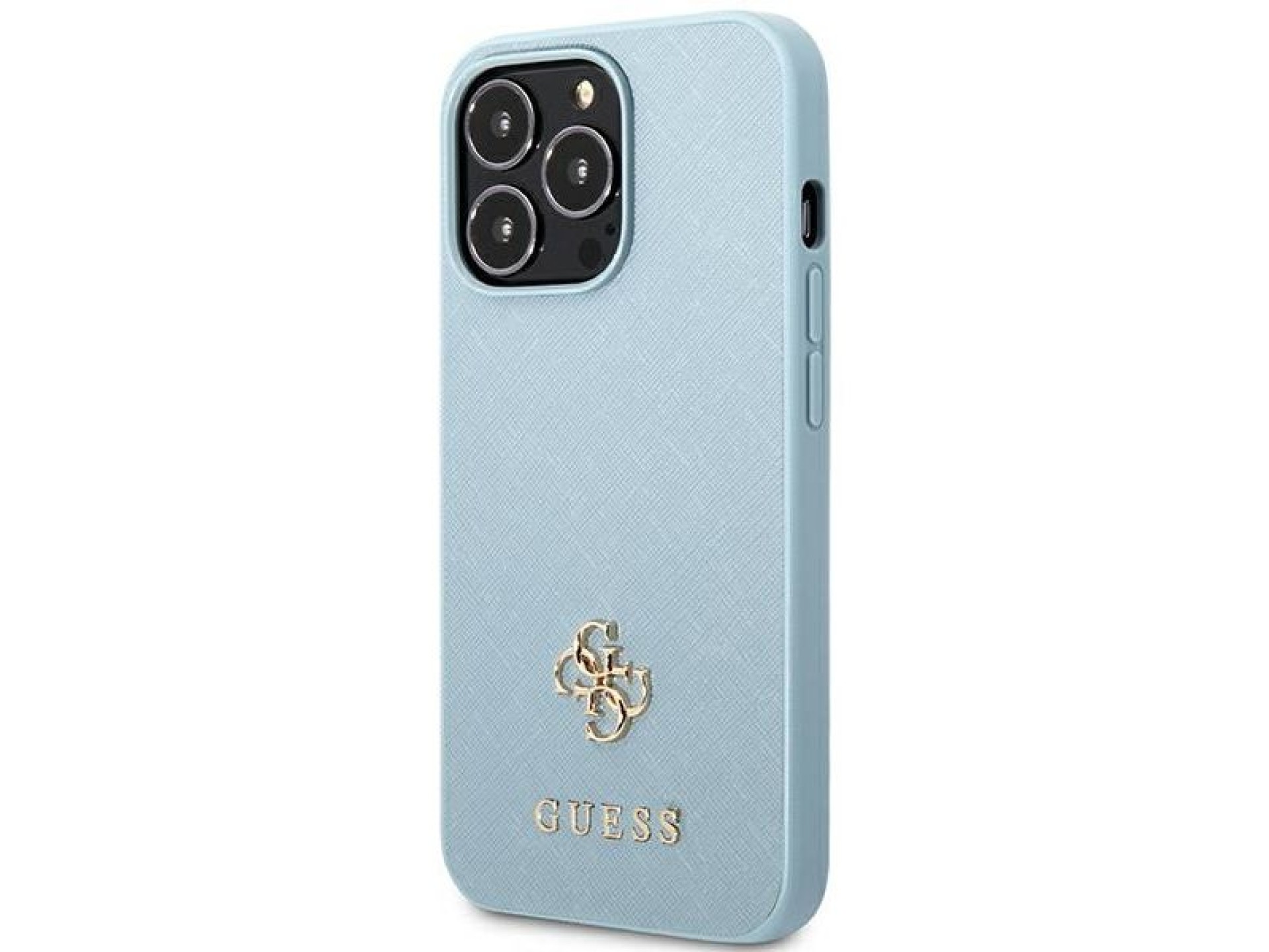 Funda Guess Saffiano 4G con logo metálico pequeño para iPhone 13 Pro / 13 - Azul